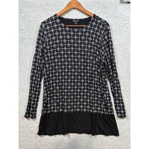 J Jill Wearever Collection Black  White Geometric Long Sleeve Top L‎ Stretch
